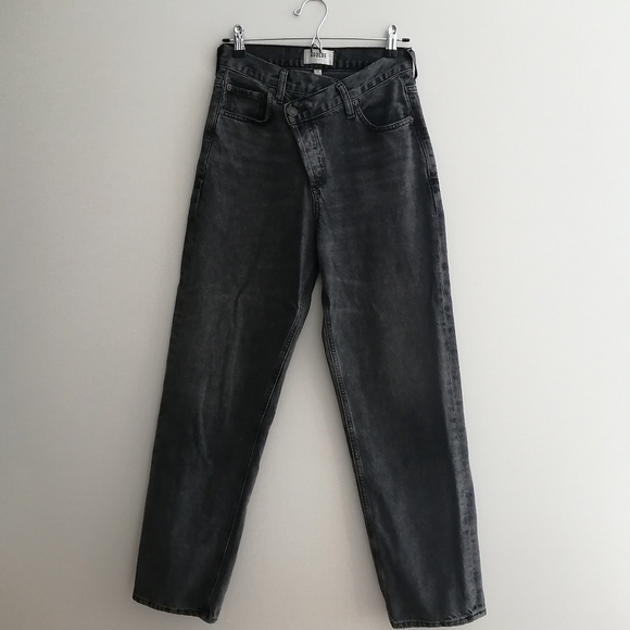 Agolde Criss Cross High Waist Loose Straight Jeans in Synchronize Gray Black 23 - Picture 3 of 16